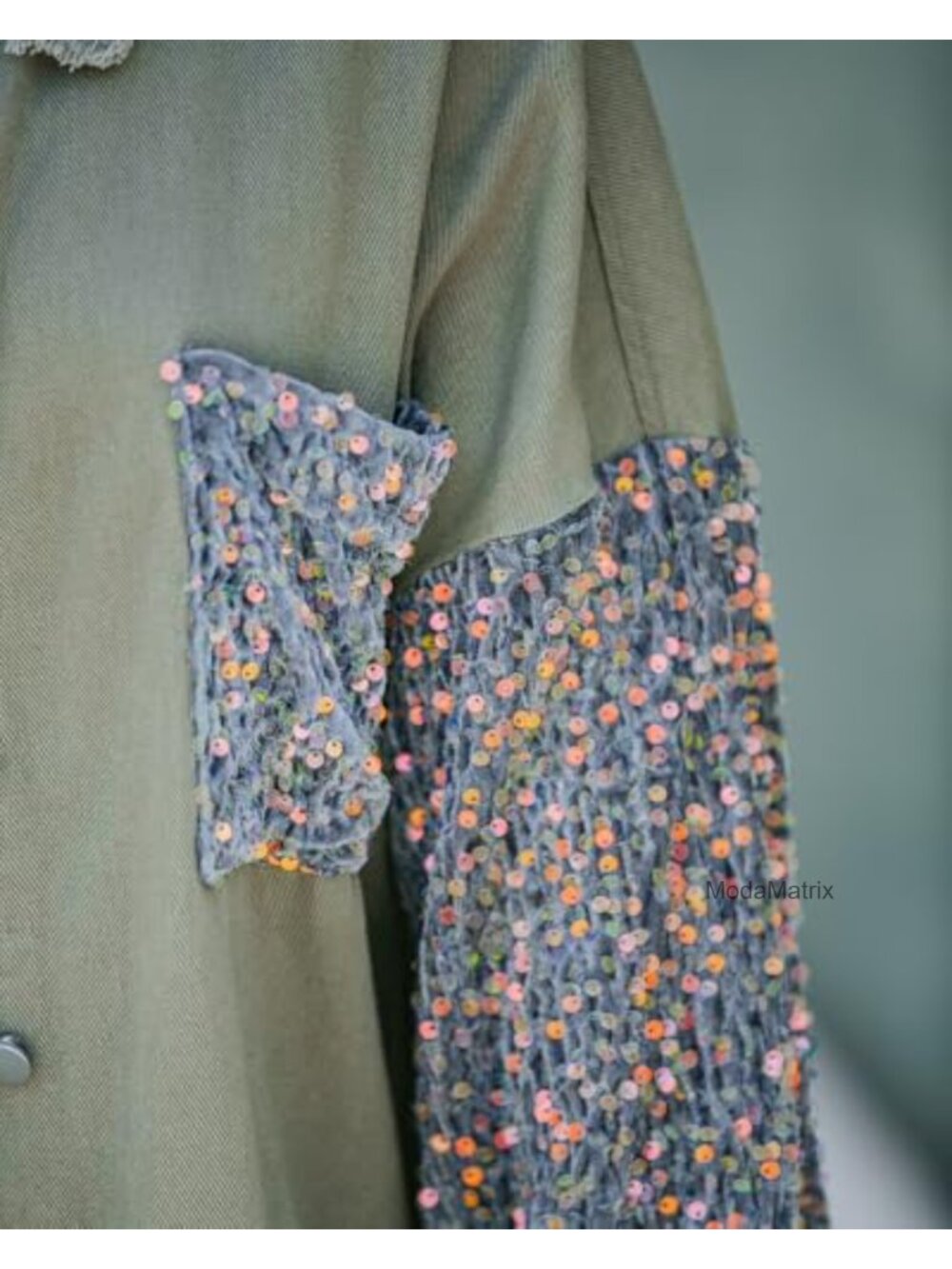 Oversized Rhinestone Sequin Patchwork Shacket Drop Shoulder - Picture 2 of 6